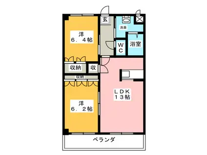 ロイヤルラファミーユB棟(2LDK/2階)の間取り写真