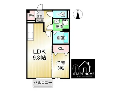 アクシス南島田D(1LDK/1階)の間取り写真