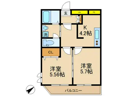 ダイヤモンドクレスト南柏(2DK/4階)の間取り写真