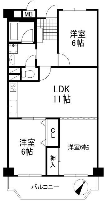 芦屋山ノ手アーバンライフ(3LDK/2階)の間取り写真