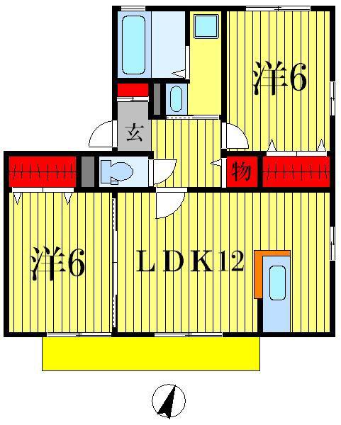 リビングタウンみのり台(2LDK/1階)の間取り写真