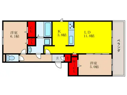 DAIWA CITY IBARAKI(2LDK/3階)の間取り写真