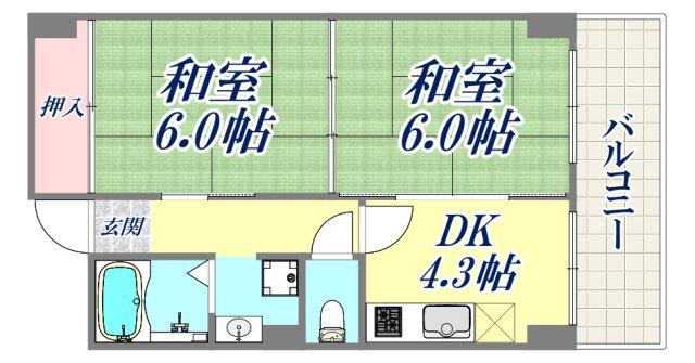シャロン鷹取東(2DK/3階)の間取り写真