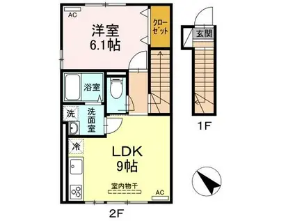 ブレジオぴあII(1LDK/2階)の間取り写真