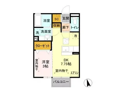 フラッツ・フジ(1DK/1階)の間取り写真