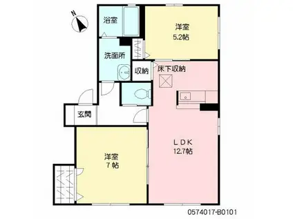 マノワール宗方 B棟(2LDK/1階)の間取り写真