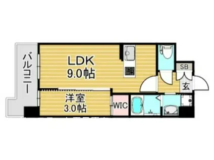 LIFEFIELD二日市駅前(1LDK/13階)の間取り写真