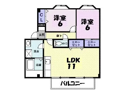 リバーサイド山崎(2LDK/2階)の間取り写真