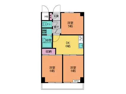 飯塚1丁目ハイツ(3DK/3階)の間取り写真