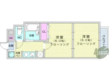 ロイヤルアネックス連坊(2K/8階)の間取り写真