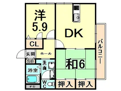 コートハウス園田(2DK/2階)の間取り写真