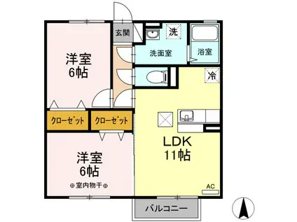 カエツリアルフィールドD-ROOM A(2LDK/1階)の間取り写真