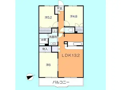 洋光台山の手マンション(3LDK/1階)の間取り写真