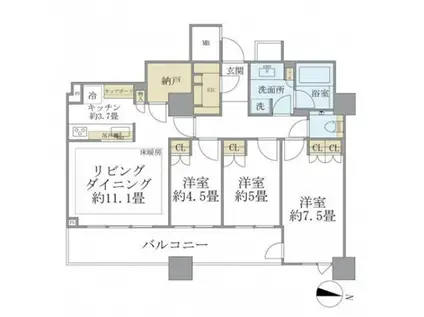 BRILLIA 大井町 LA VIE EN TOWER(3LDK/27階)の間取り写真