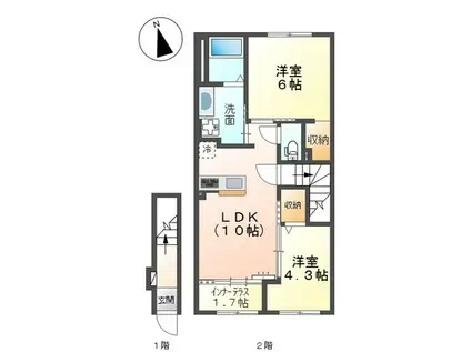 ラ メゾンあけぼのI(2LDK/2階)の間取り写真