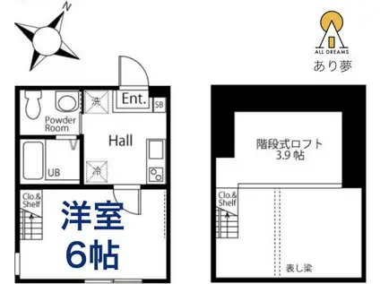 ハーミットクラブハウスキアーヴェIIIA棟(1K/1階)の間取り写真