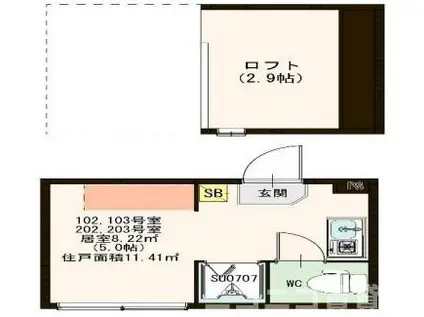 ハーモニーガーデン志茂(ワンルーム/1階)の間取り写真