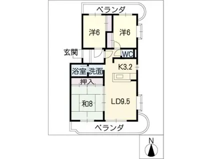 ハーモニー左京山(3LDK/2階)の間取り写真