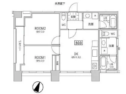 小石川コロン(2LDK/5階)の間取り写真