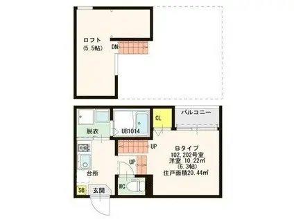 ハーモニーテラス清水II(1K/2階)の間取り写真