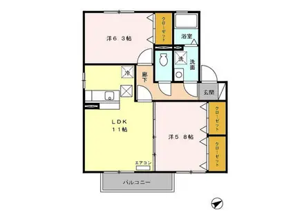 タウンコートくろい駅東II(2LDK/1階)の間取り写真