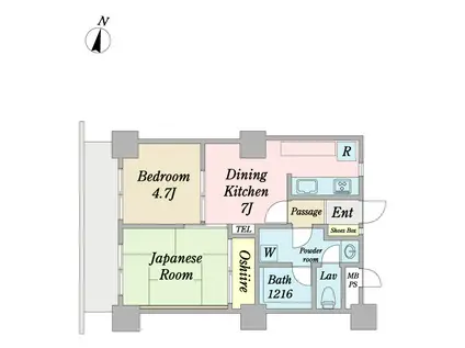 ツインタワー住利 毛利館(2DK/14階)の間取り写真