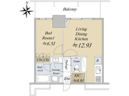 大崎駅西口F南地区市街地再開発(1LDK/7階)の間取り写真