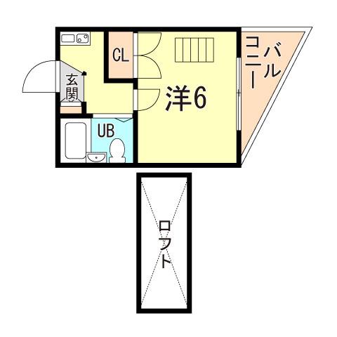 ビギン鳥羽(1K/2階)の間取り写真