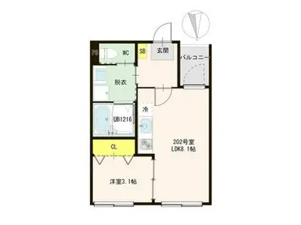 ARUCA RAUM(1LDK/2階)の間取り写真