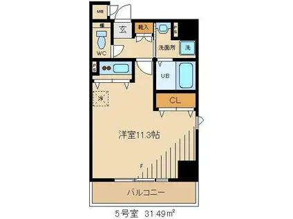 ソレアード山川(ワンルーム/4階)の間取り写真