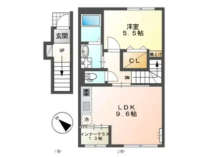 WALL ROSE(1LDK/2階)の間取り写真