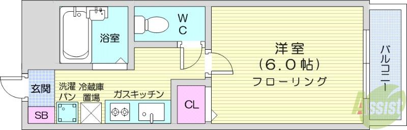 サンパレス宮町(1K/2階)の間取り写真