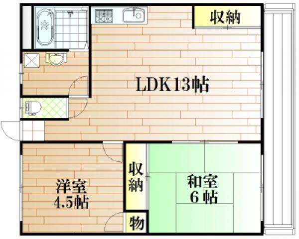 河合ビル(2LDK/2階)の間取り写真