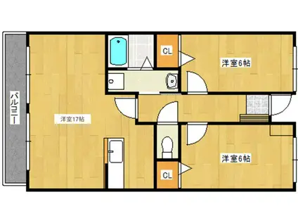 ルネス津福(2LDK/4階)の間取り写真