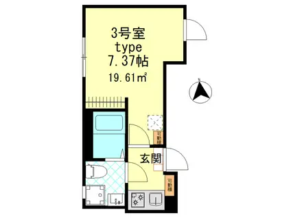 ローランギャロス四ツ木(1K/1階)の間取り写真