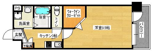 セントヒルズ段原(1K/3階)の間取り写真