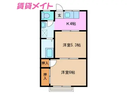 レジデンス神埜(2K/1階)の間取り写真