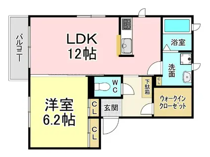 ヴィラパルコB棟(1LDK/2階)の間取り写真