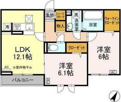 フルールヴェール(2LDK/1階)の間取り写真