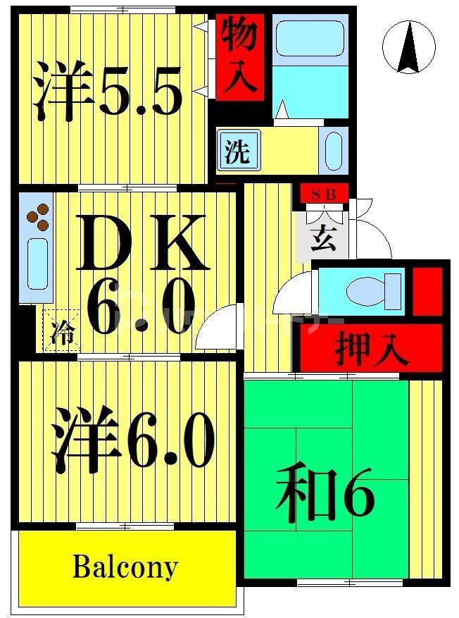 スクエア船堀(3DK/3階)の間取り写真