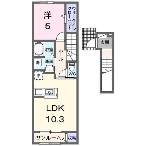 サンリベール(1LDK/2階)の間取り写真