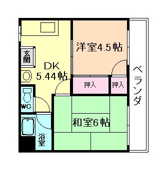マンション仁(2DK/3階)の間取り写真