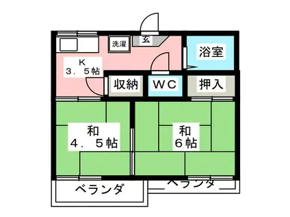 三ツ境マンション(2K/2階)の間取り写真
