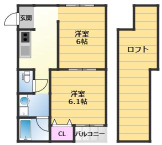 グランビア富木駅前(2K/2階)の間取り写真