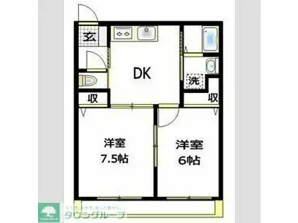 パークハイム相模II(2DK/2階)の間取り写真