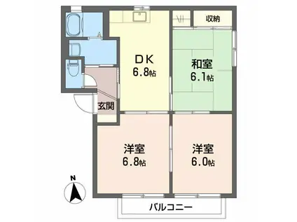 メゾン志津川 B棟(3DK/1階)の間取り写真