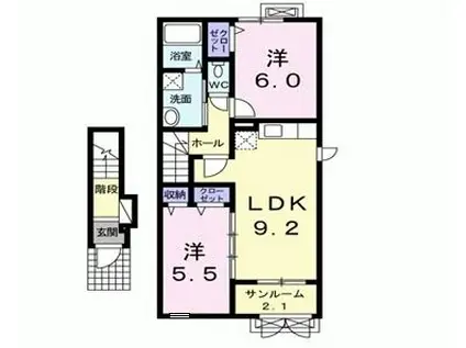 ベルシェリルB(2LDK/2階)の間取り写真