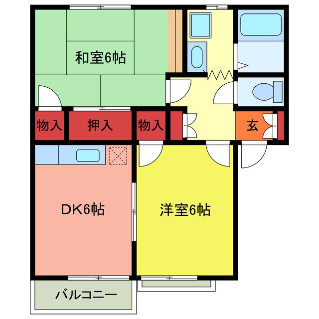 グランディール北坂戸(2DK/2階)の間取り写真