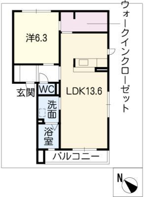 シャーメゾン・S(1LDK/2階)の間取り写真