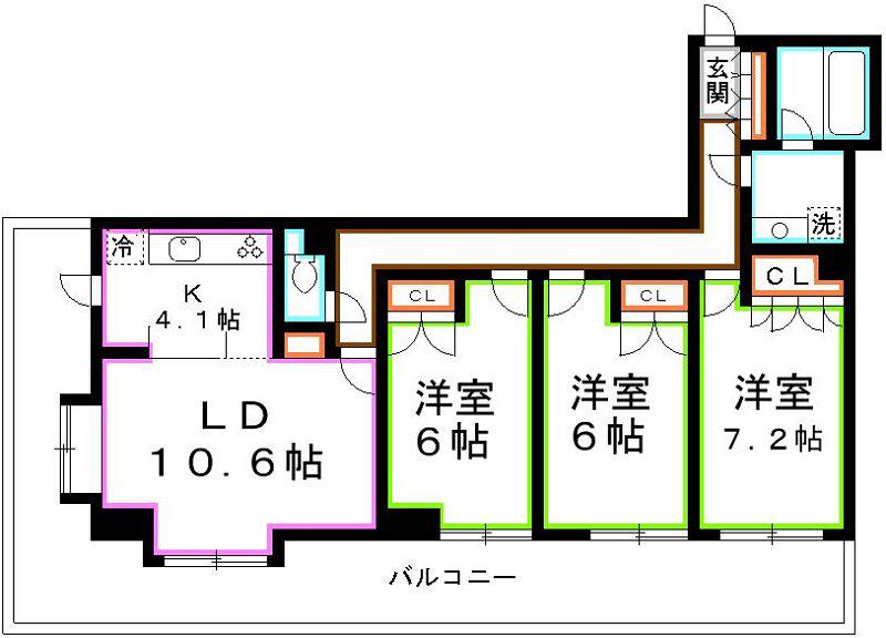 クレッセント三鷹(3LDK/10階)の間取り写真